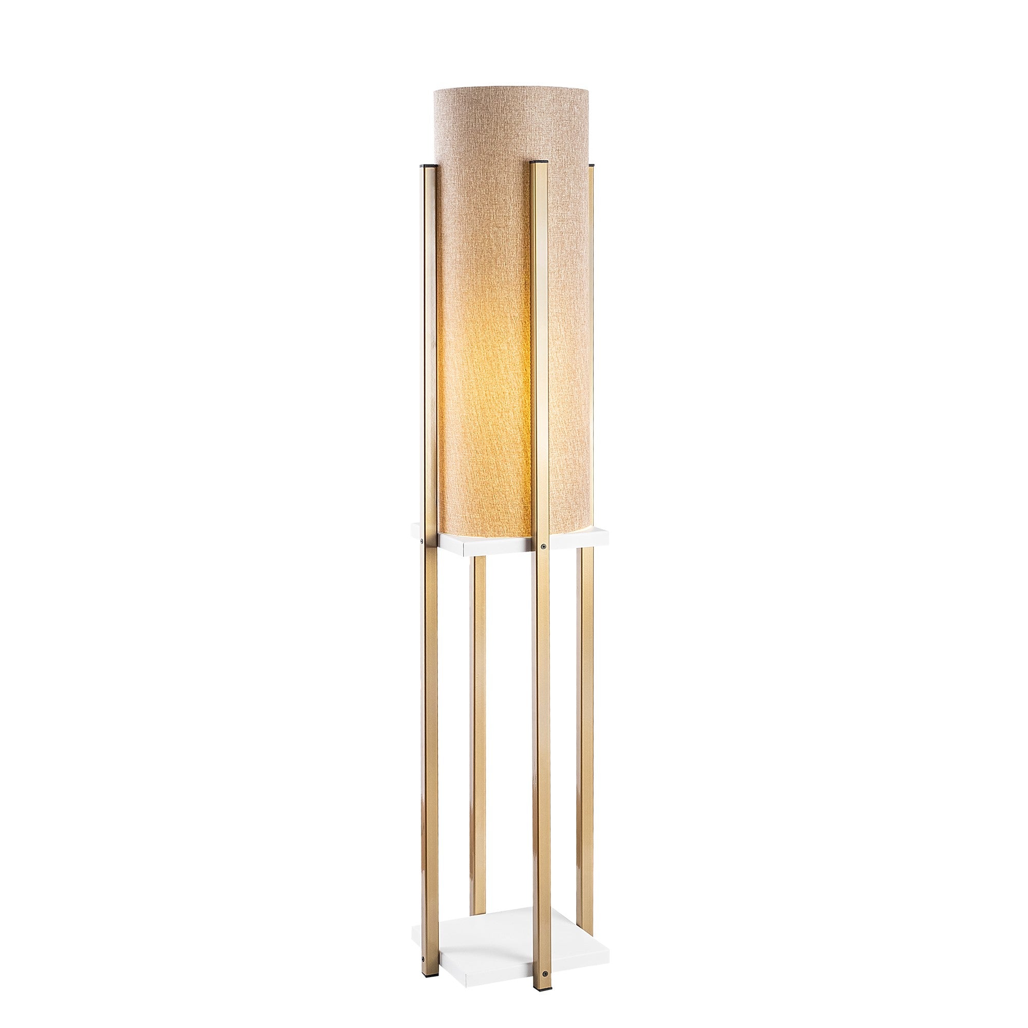 Candeeiro de Pé Escandinava, Branca e Dourada, 130 cm de Altura | Corpo em Metal, Abajur de 20 cm, 1 Soquete E27, 40 W Máx., IP20, Cabo de 400 cm | Iluminação Elegante para Espaços Modernos