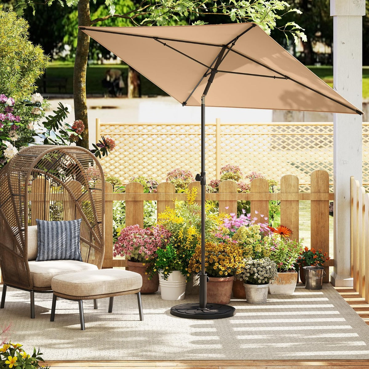 Guarda-Sol sem Base com Teto Inclinável e Botões de Pressão Toldo Portátil para Jardim com Bolsa de Transporte 213 x 140 cm Bege