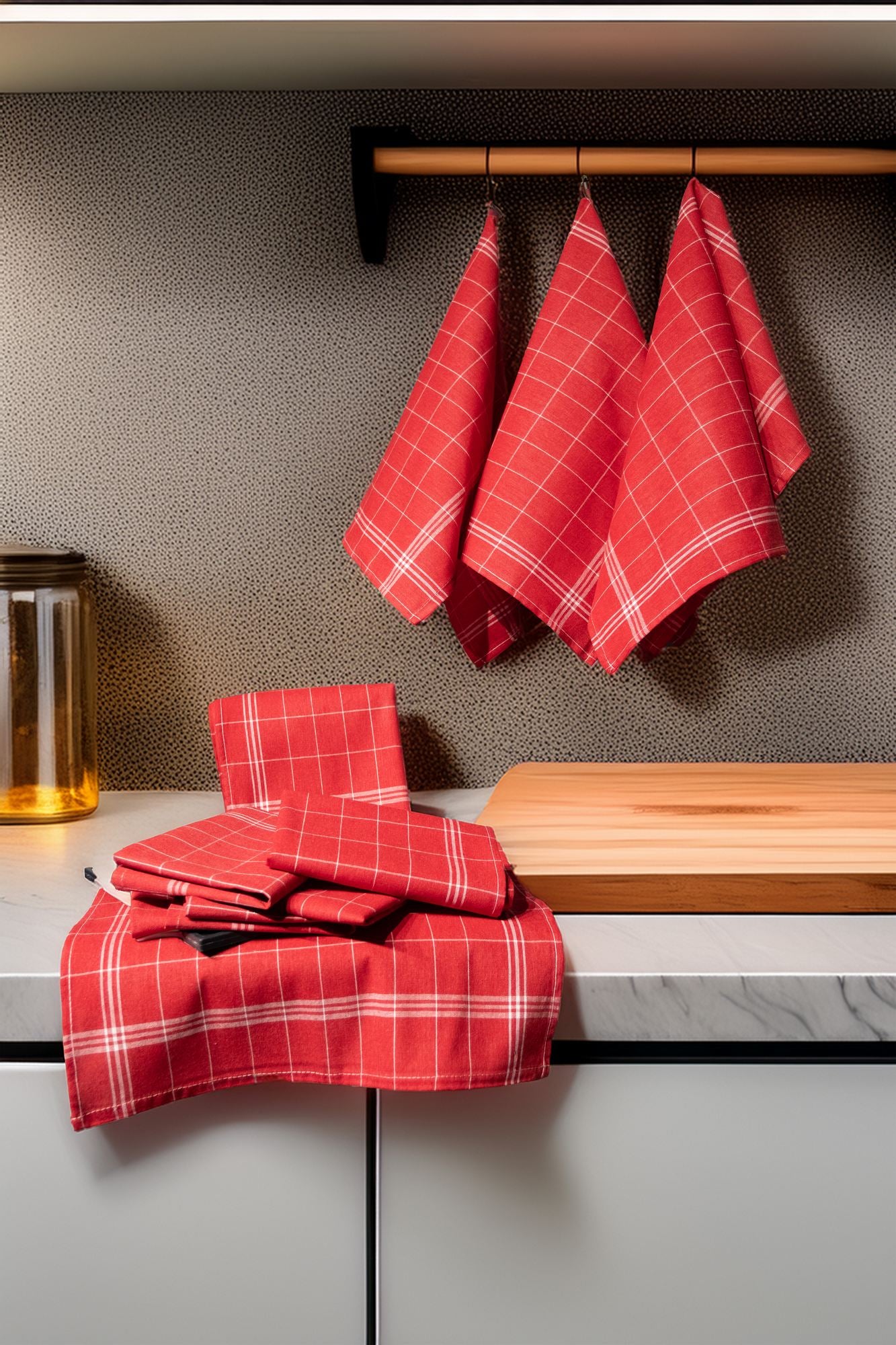 Conjunto de Toalhas de Cozinha – 50 x 70 cm – Vermelho e Branco – 100% Algodão