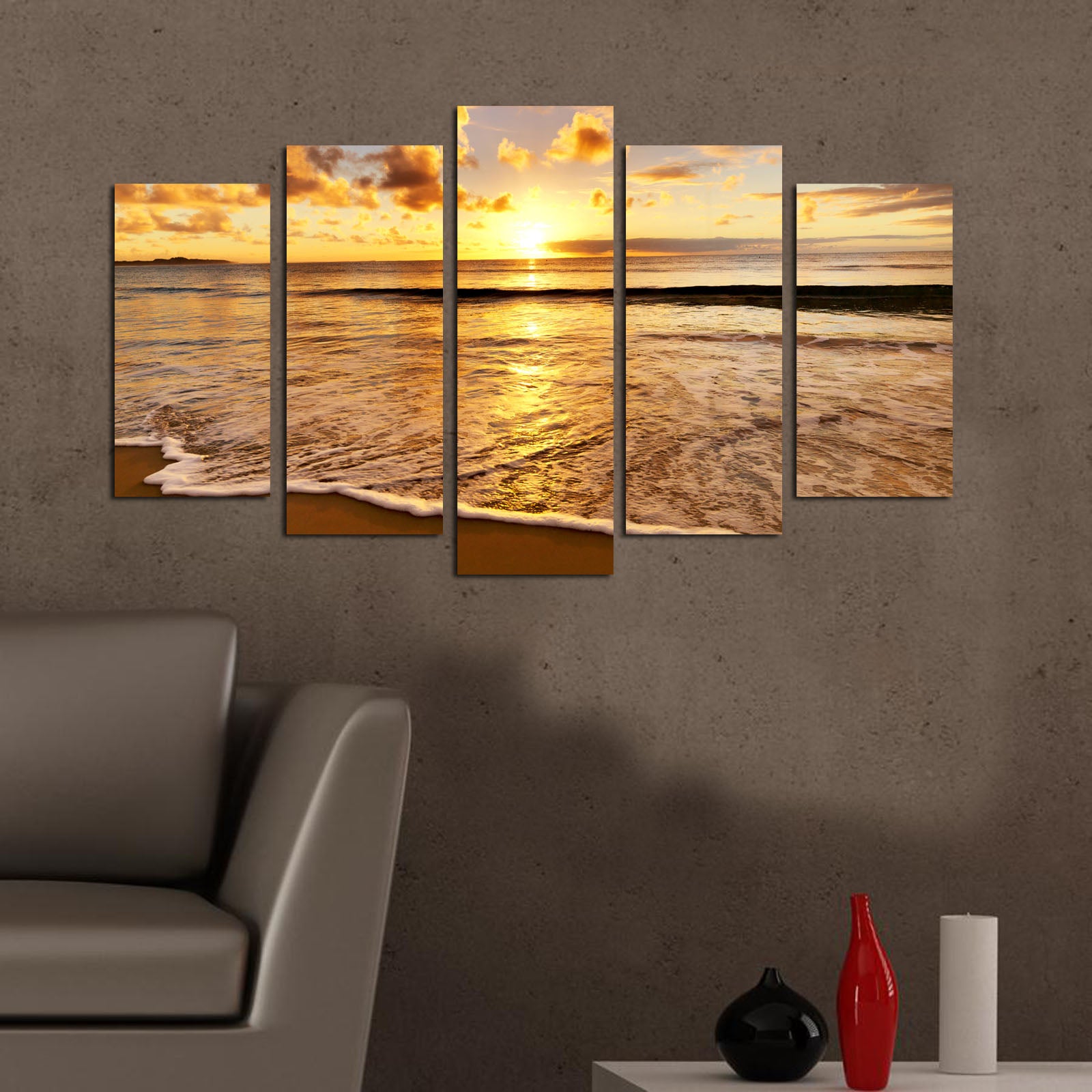 Pinturas Decorativas Elegantes em MDF (5 Peças), 100% MDF, 3 mm de Espessura | Tamanhos: 20x60 cm, 20x50 cm, 20x40 cm | Tamanho Total: 110x60 cm | Perfeito para Decoração de Casa