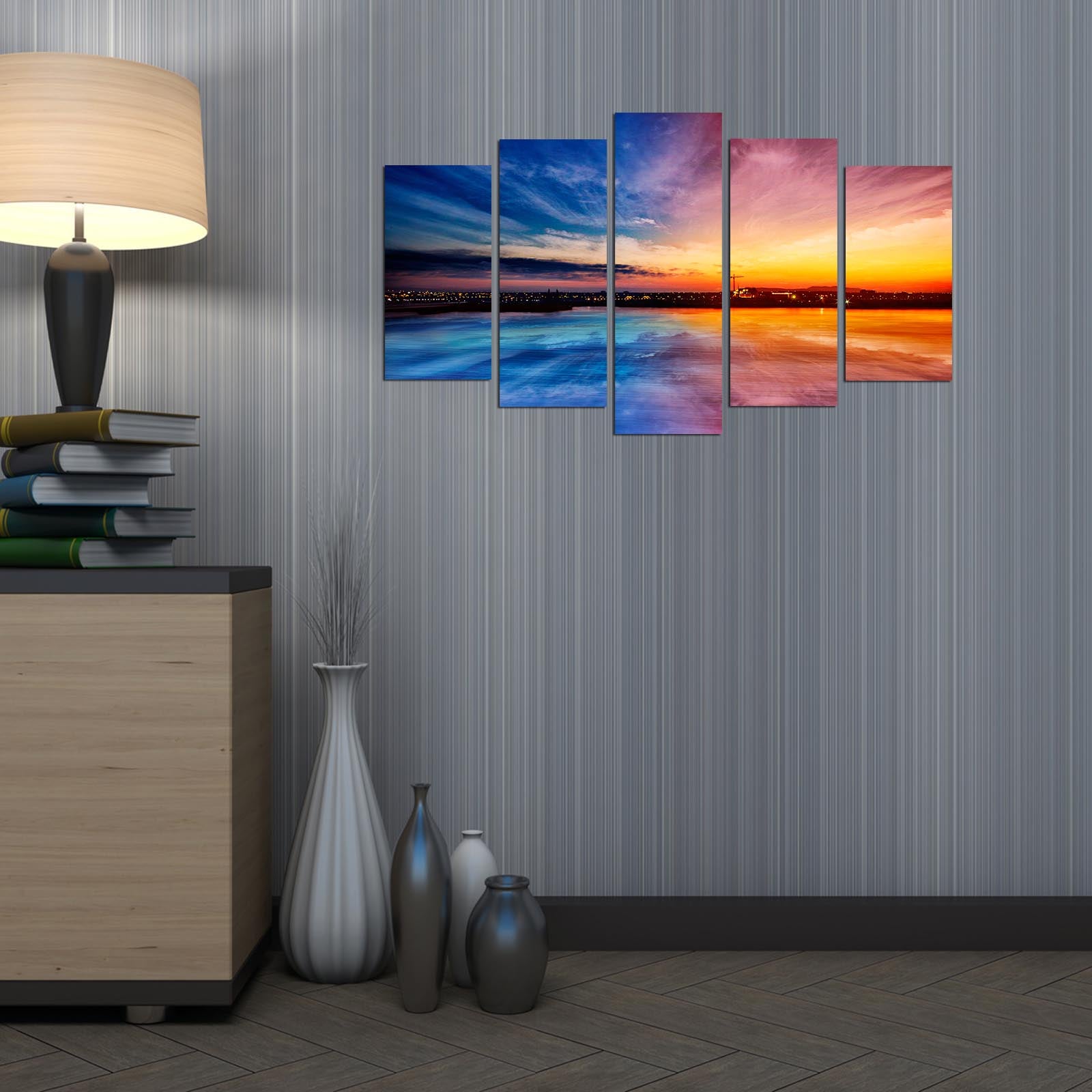 Quadro Decorativo Multicolor em MDF (5 Peças), 3 mm – Tamanho Total 110 x 60 cm | 5PMX-067