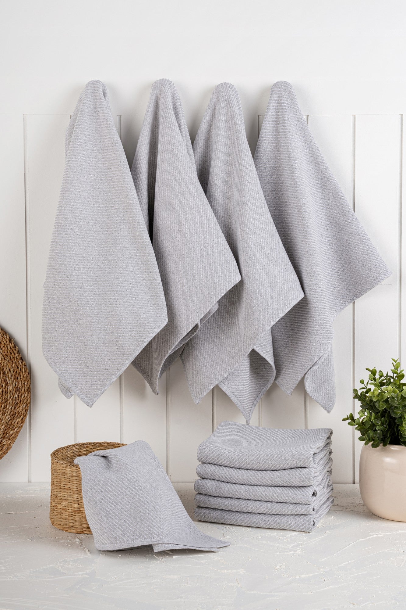 Conjunto de panos de cozinha – 43 x 76 cm – Cinza – Algodão e poliéster