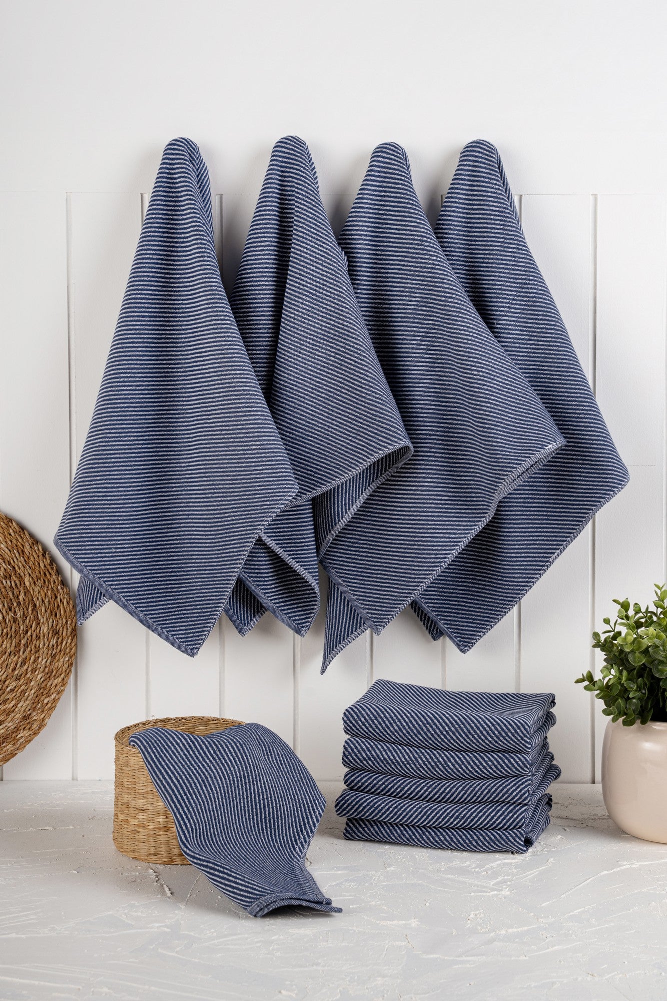 Conjunto de toalhas de cozinha – 43 x 76 cm – Azul escuro – Algodão e poliéster