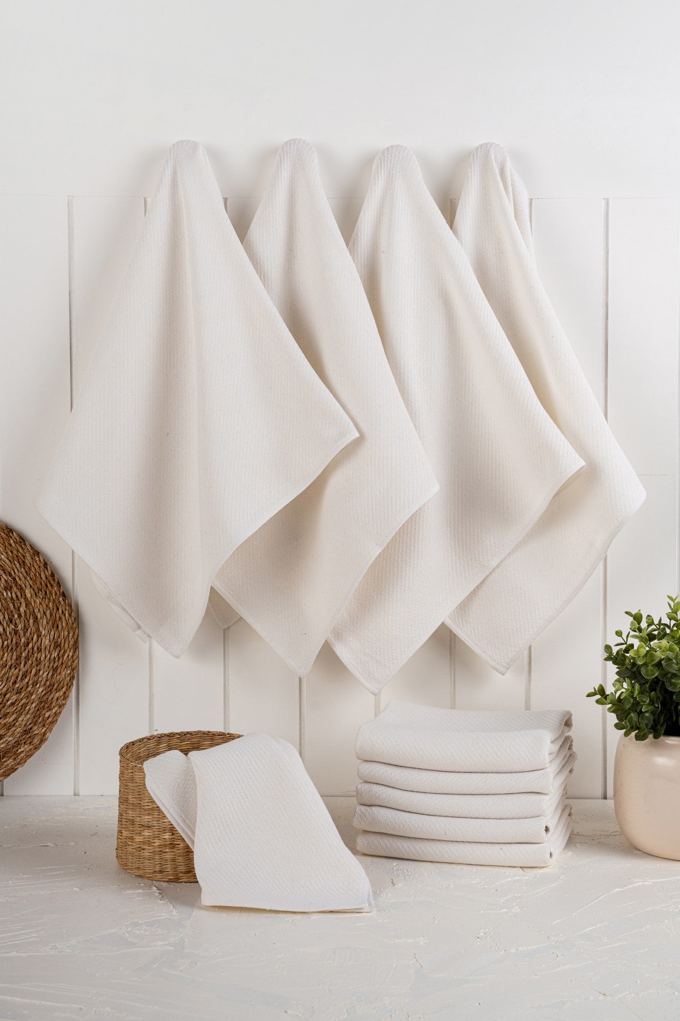 Conjunto de toalhas de cozinha (10 peças) – 43 x 76 cm – Ecru – Algodão e poliéster