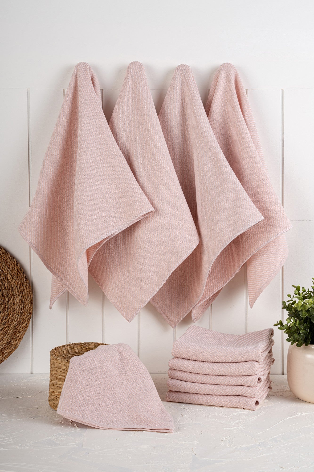 Conjunto de toalhas de cozinha – 43 x 76 cm – Rosa claro – 90% algodão / 10% poliéster