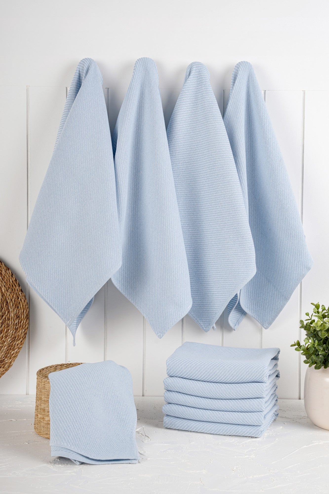 Conjunto de toalhas de cozinha – 43 x 76 cm – Azul claro – Algodão e poliéster