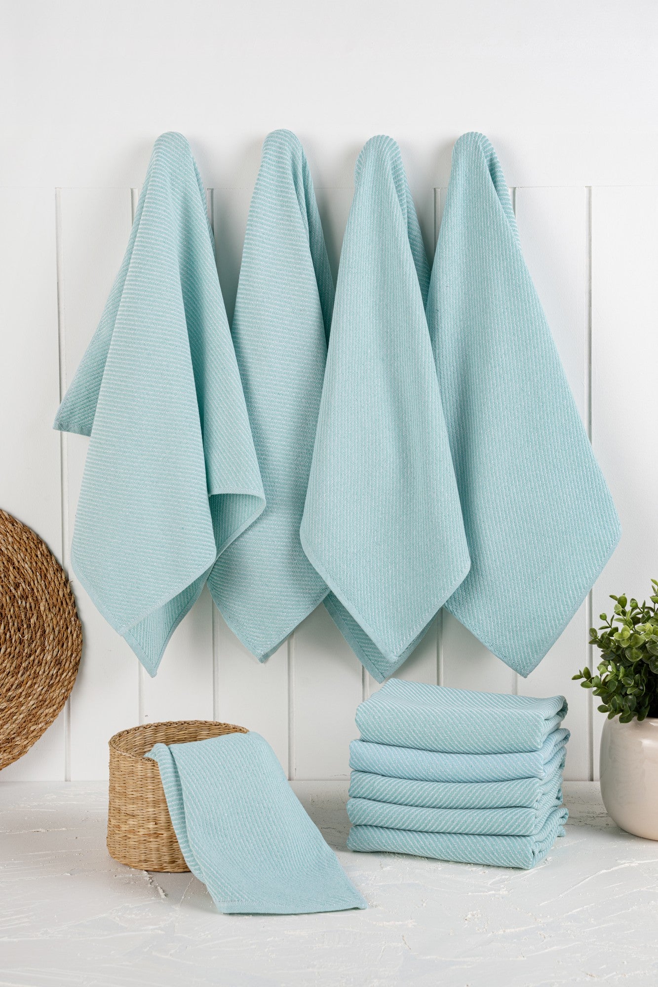 Conjunto de toalhas de cozinha – 43 x 76 cm – Hortelã – Algodão e poliéster