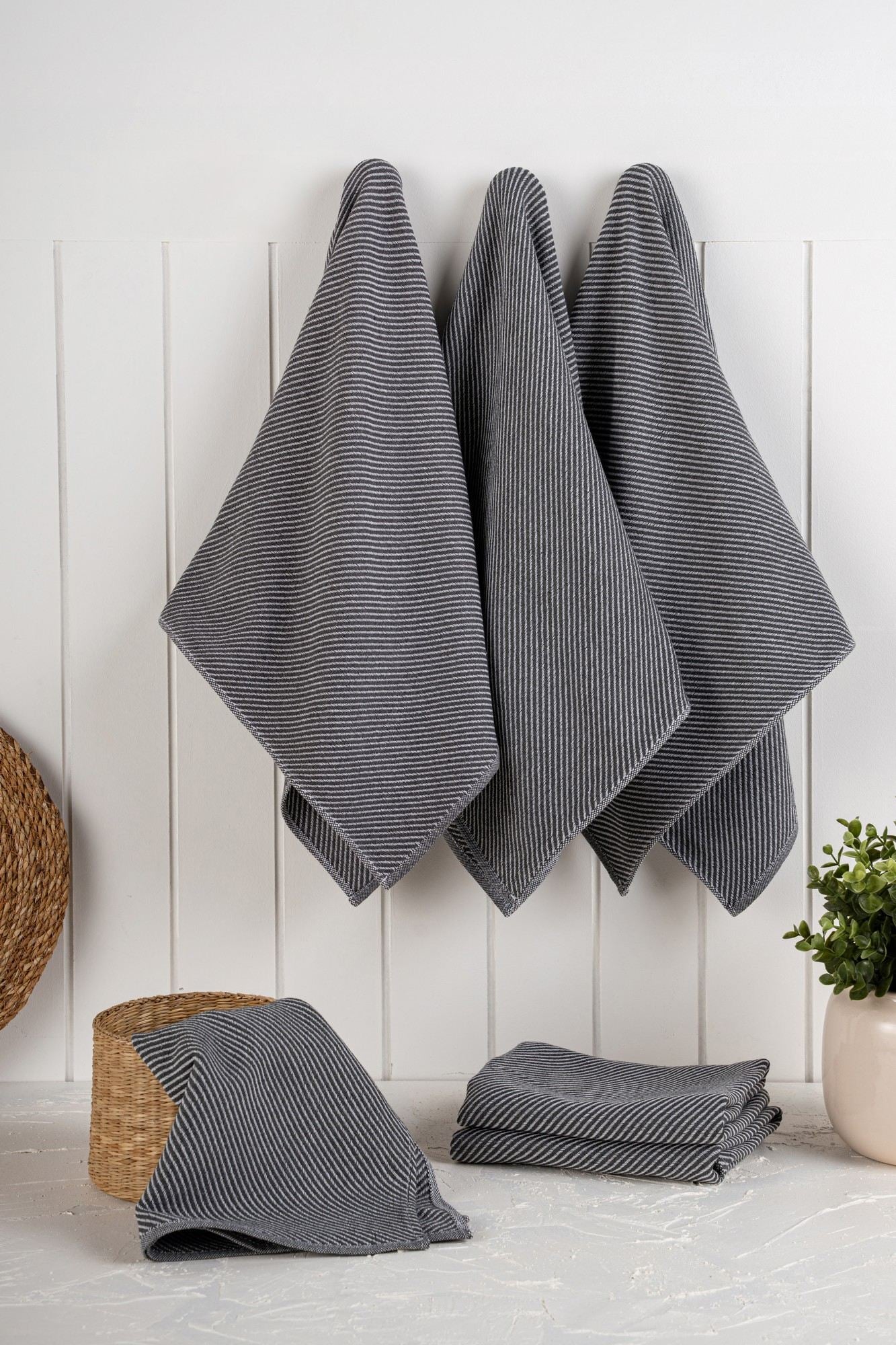 Conjunto de toalhas de cozinha – 43 x 76 cm – Antracite – Algodão e poliéster