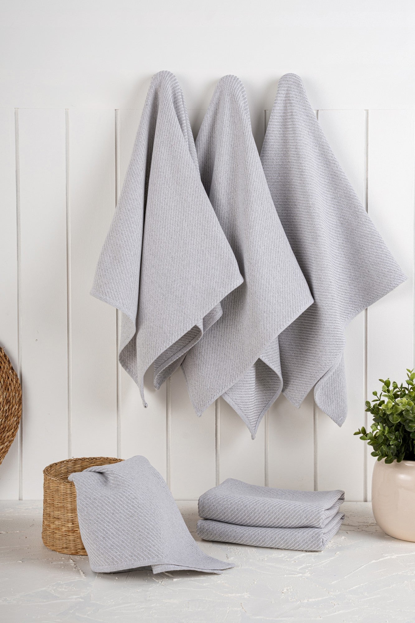 Conjunto de toalhas de cozinha – 43 x 76 cm – Cinza – Algodão e poliéster