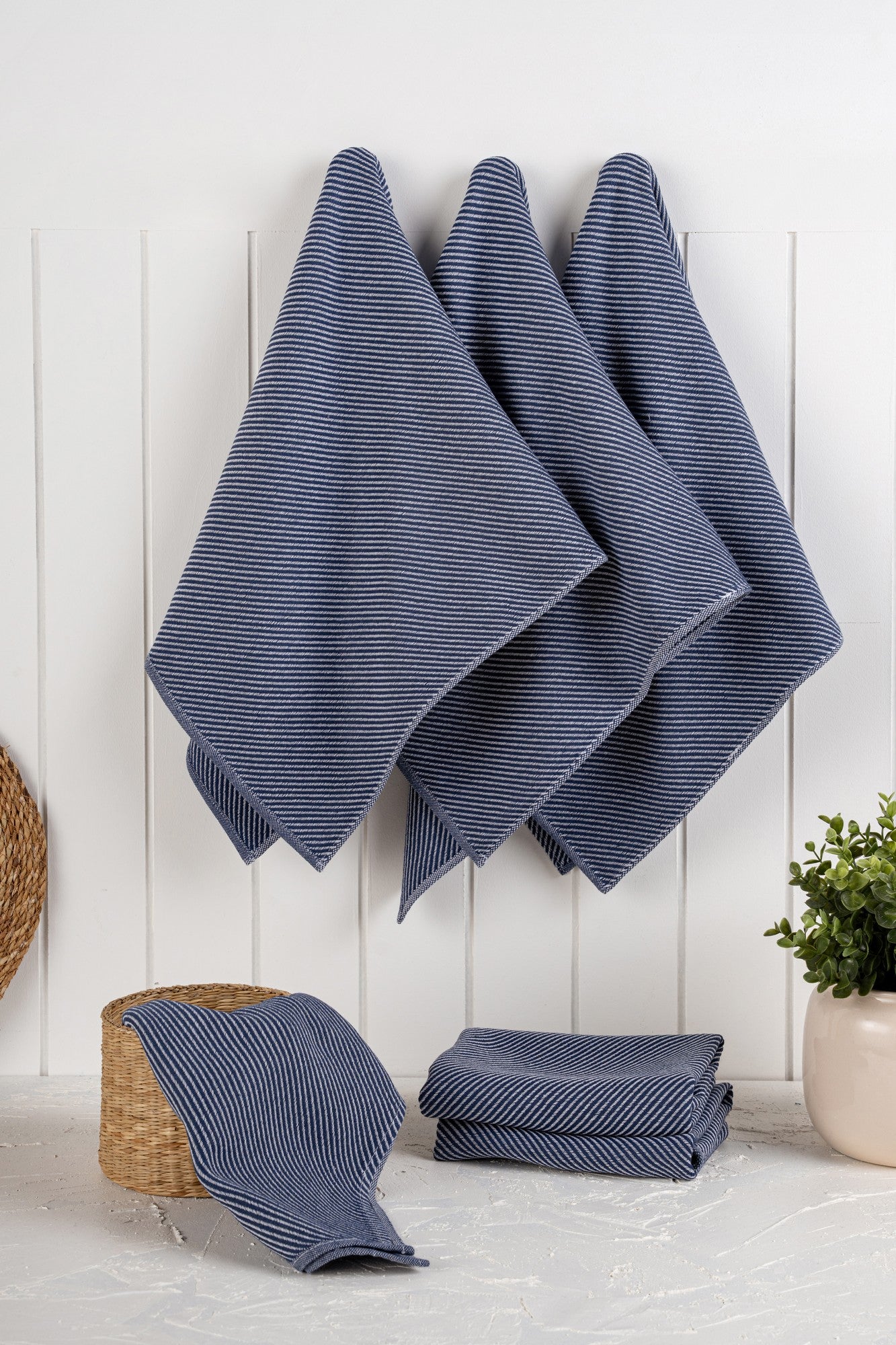 Conjunto de panos de cozinha – 43 x 76 cm – Azul escuro – 90% algodão e 10% poliéster