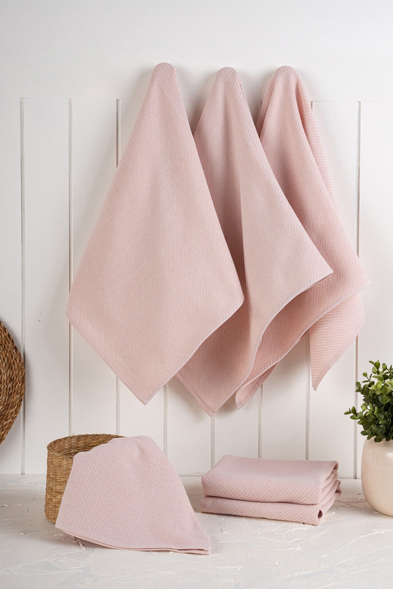 Conjunto de toalhas de cozinha – 43 x 76 cm – Rosa claro – Algodão e Poliéster