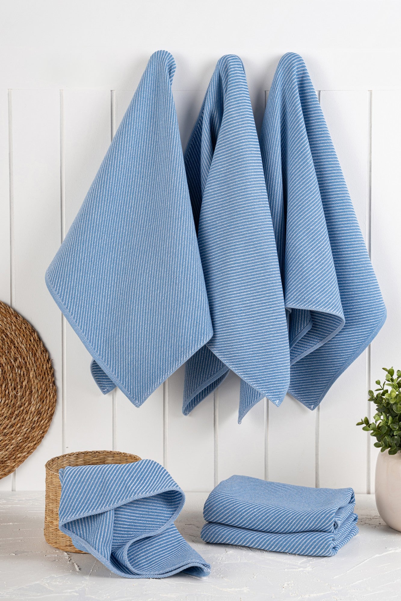 Conjunto de toalhas de cozinha – 43 x 76 cm – Azul Denim – Algodão e Poliéster