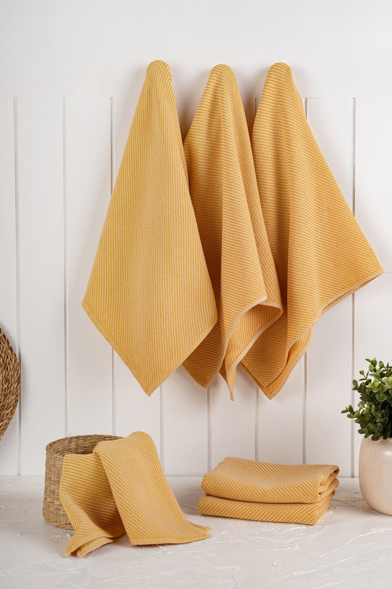 Conjunto de toalhas de cozinha - 43 x 76 cm - Mostarda - 90% Algodão, 10% Poliéster