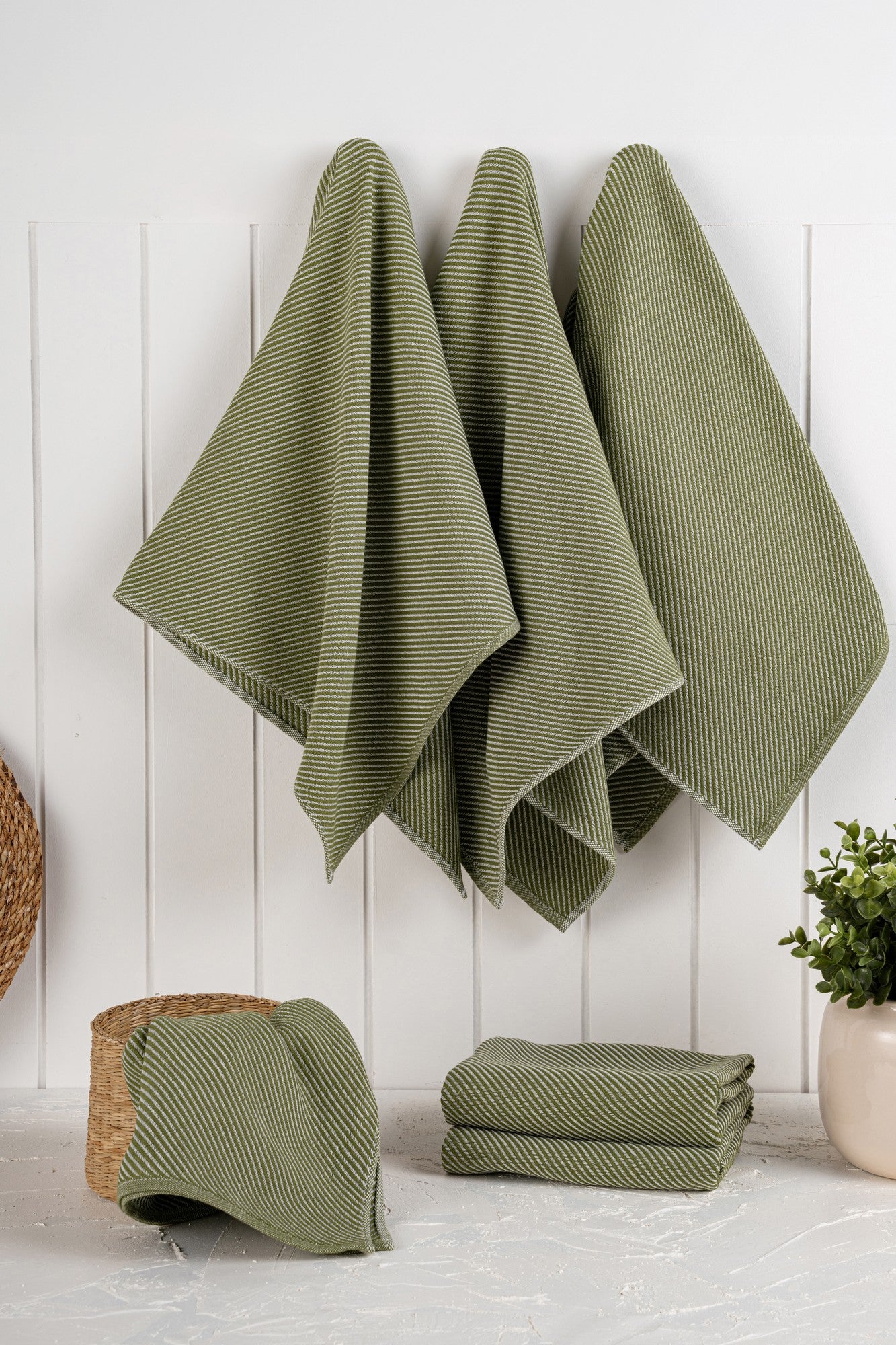 Conjunto de toalhas de cozinha (6 peças) – 43 x 76 cm – Verde escuro – Algodão e poliéster