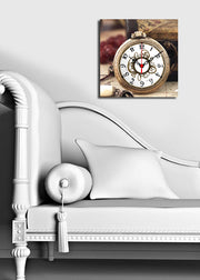 Relógio de Parede Decorativo em Tela tipo Camurça 28x28 cm, Multicolor, Moldura de Madeira 3 cm – 2828CS-4
