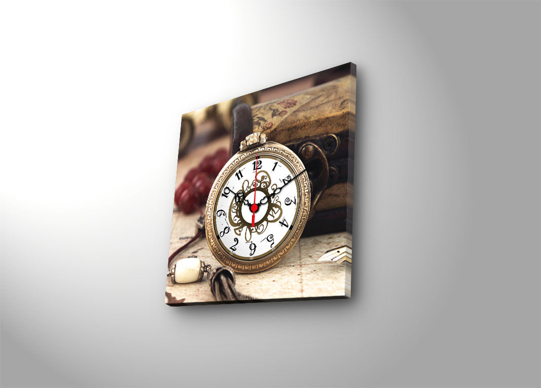 Relógio de Parede Decorativo em Tela tipo Camurça 28x28 cm, Multicolor, Moldura de Madeira 3 cm – 2828CS-4