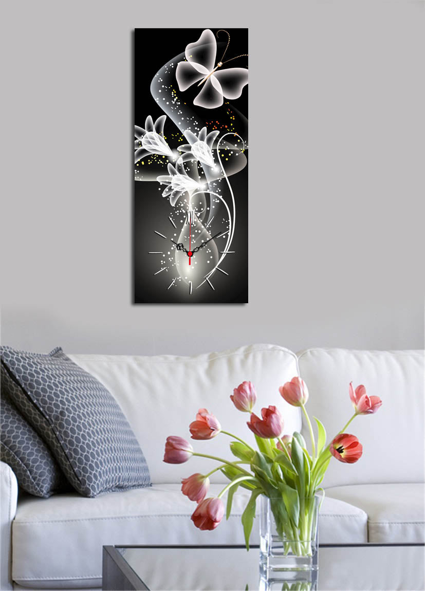 Relógio de parede decorativo elegante em tela, 30 x 70 cm, 100% camurça, estrutura 100% madeira (3 cm de espessura) | Perfeito para decoração de casa e escritório