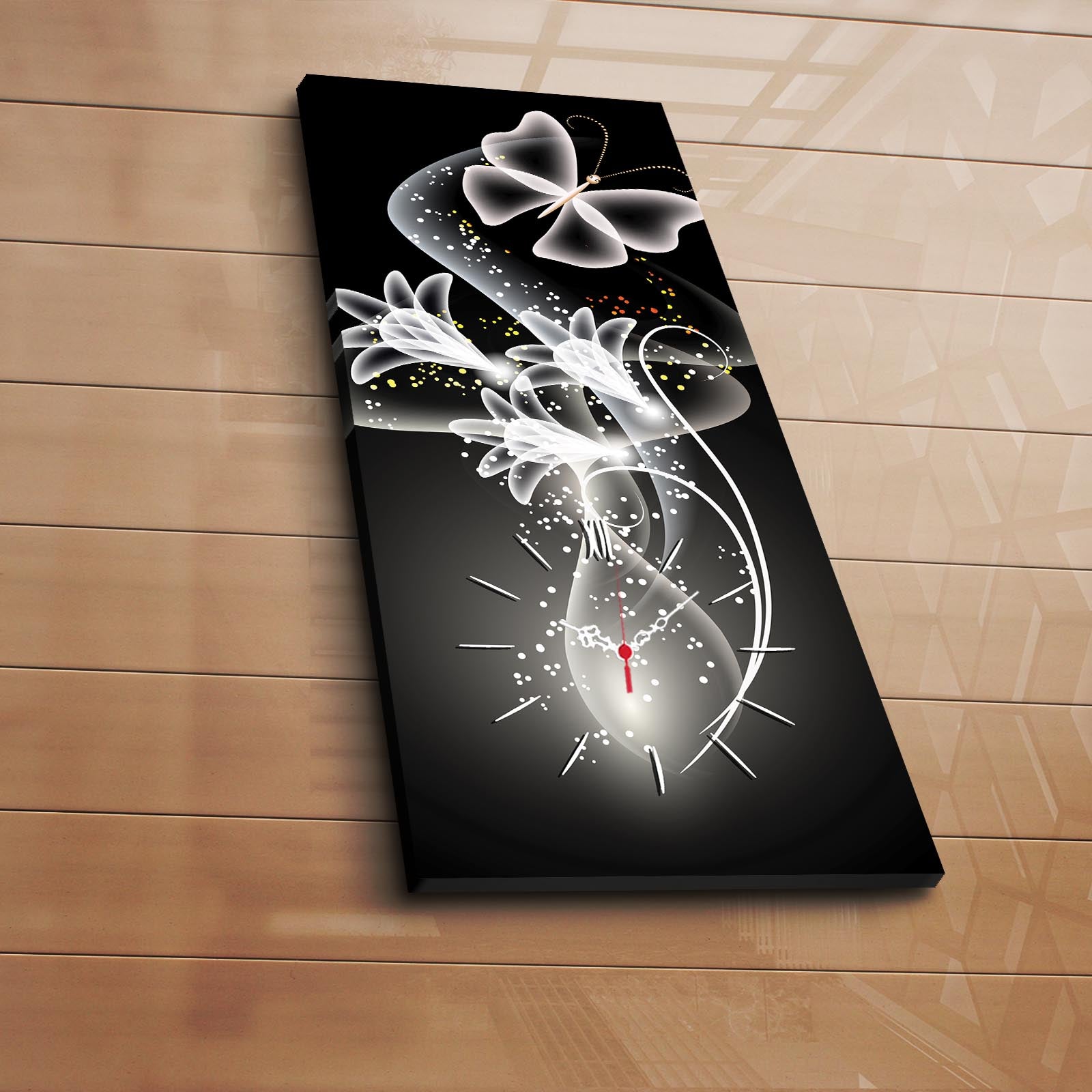 Relógio de parede decorativo elegante em tela, 30 x 70 cm, 100% camurça, estrutura 100% madeira (3 cm de espessura) | Perfeito para decoração de casa e escritório