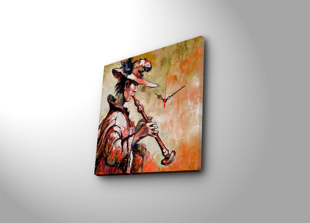 Relógio de Parede em Tela Suede Multicolor 45x45 cm com Moldura de Madeira 3 cm – 4545CS-22