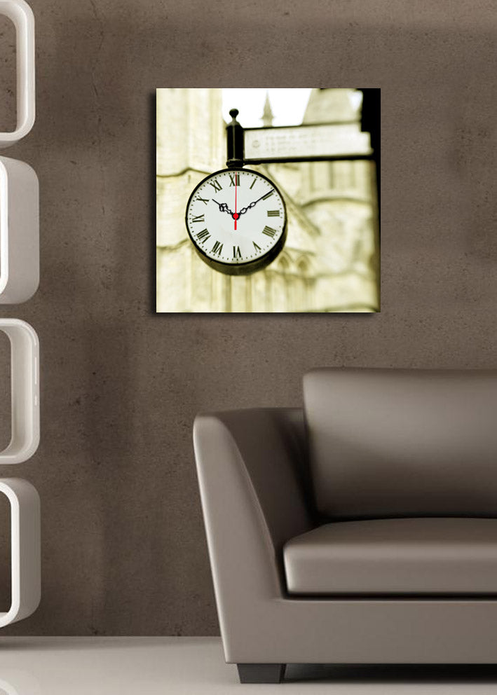 Relógio de Parede Decorativo em Tela Suede 100% Multicolor 45x45 cm com Moldura 100% Madeira (3 cm) – 4545CS-40