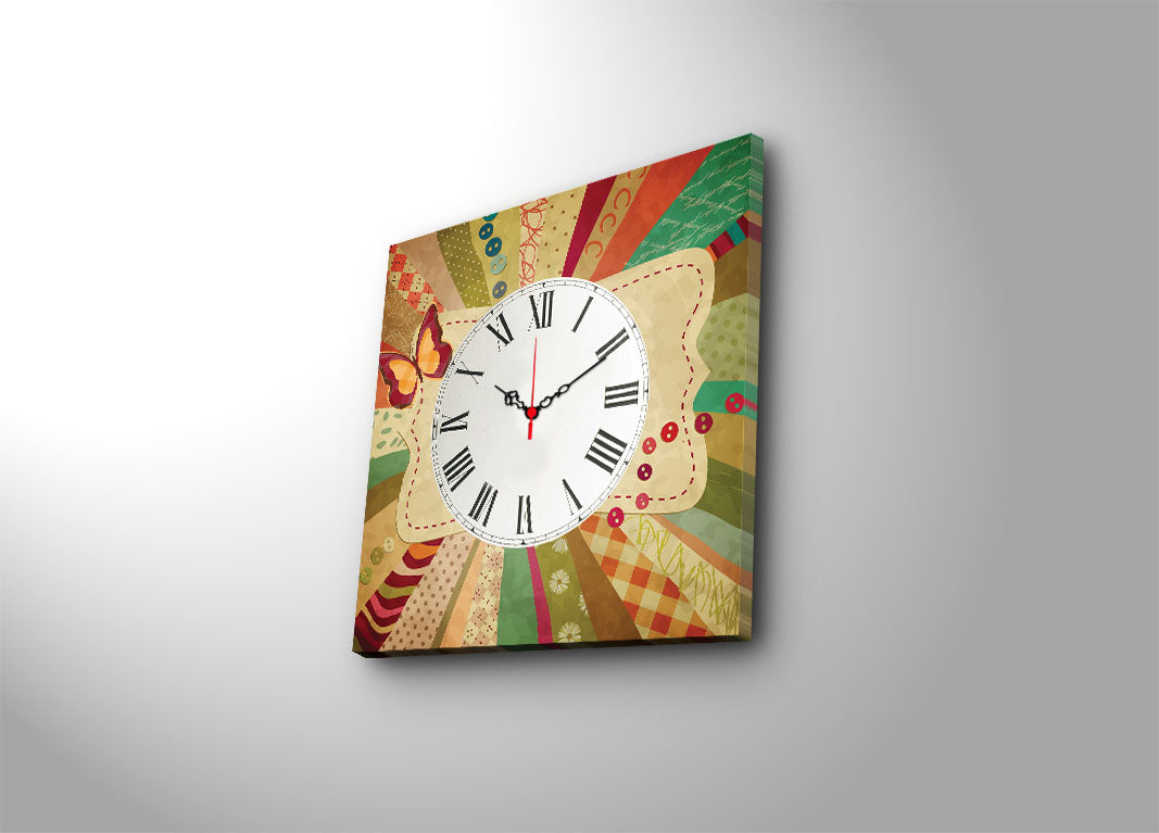 Relógio de Parede Decorativo em Tela Suede 45x45 cm – Multicolor com Moldura de Madeira (3 cm)