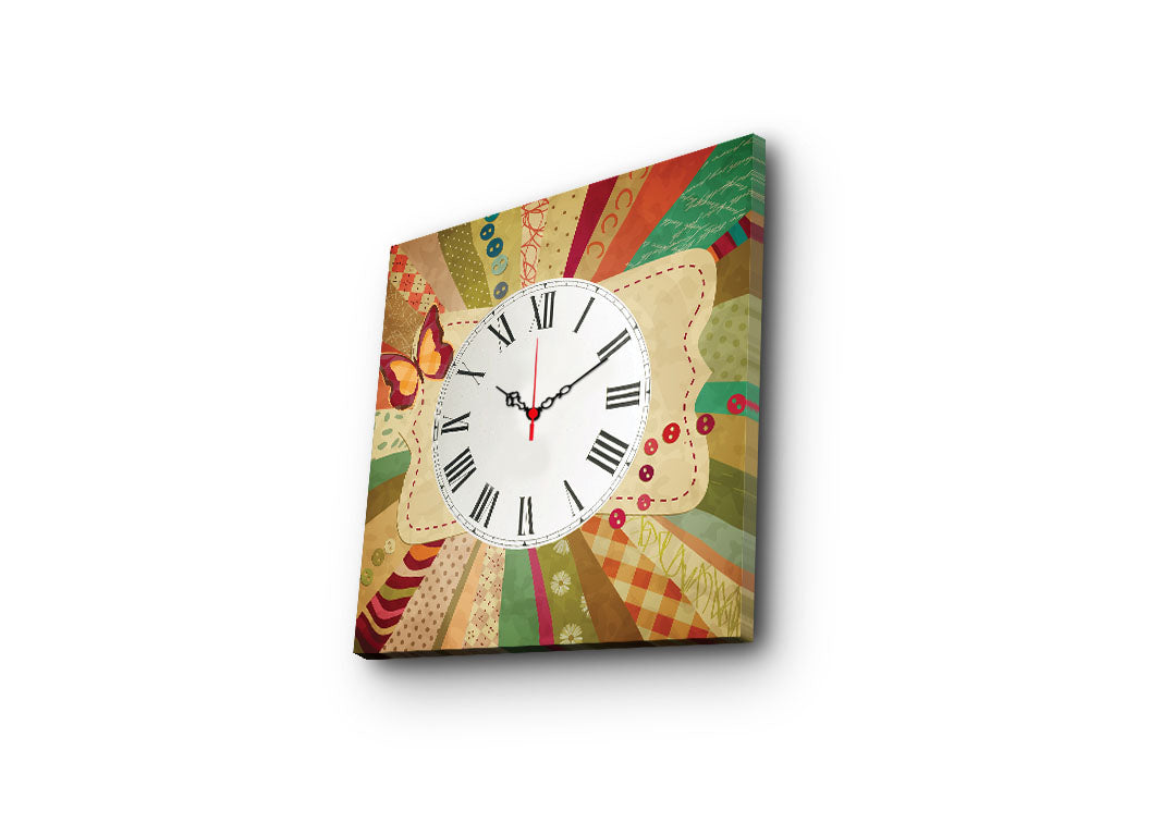 Relógio de Parede Decorativo em Tela Suede 45x45 cm – Multicolor com Moldura de Madeira (3 cm)