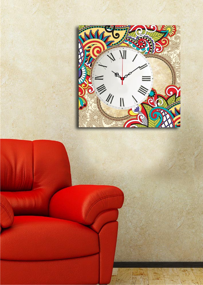 Relógio de parede decorativo elegante em tela, 45 x 45 cm, 100% camurça, estrutura de madeira resistente de 3 cm | Perfeito para decoração de casa e espaços modernos