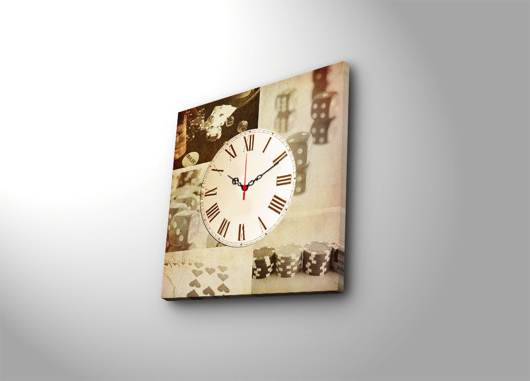 Relógio de Parede Decorativo Multicolor 45x45 cm em Tela Suede 100% com Moldura de Madeira 3 cm