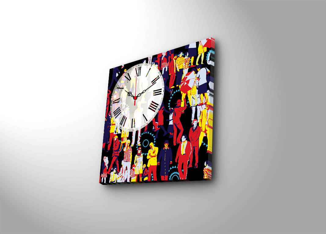 Relógio de Parede Decorativo em Tela Suede Multicolor 45 x 45 cm, Moldura de Madeira 3 cm – 4545CS-48