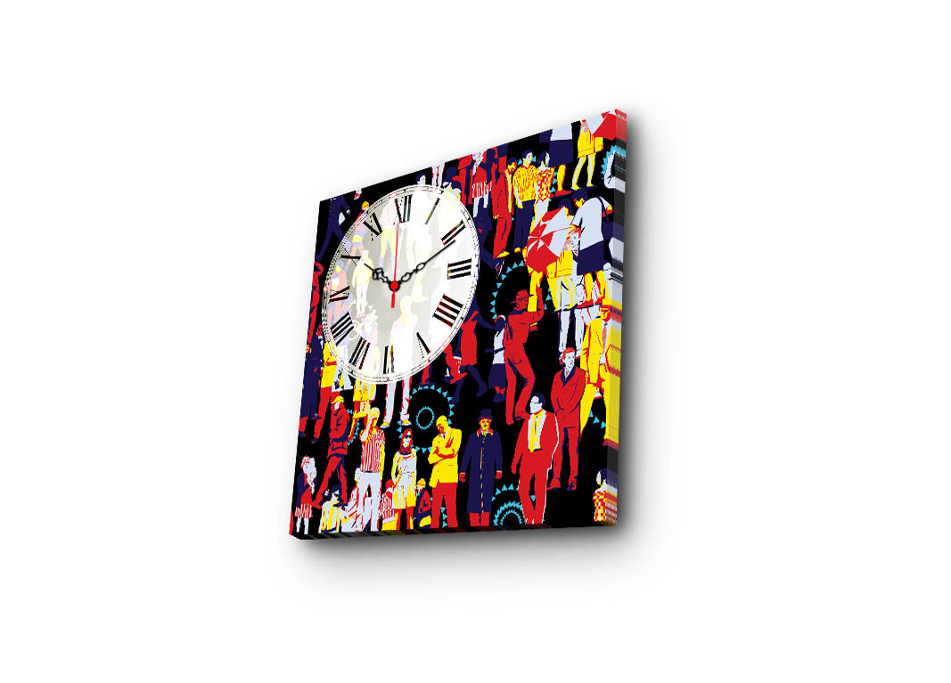 Relógio de Parede Decorativo em Tela Suede Multicolor 45 x 45 cm, Moldura de Madeira 3 cm – 4545CS-48