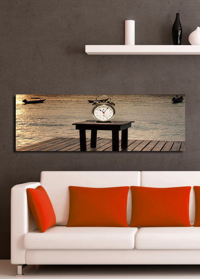 Relógio de Parede em Tela Decorativa 30x90 cm (Multicolor) – Moldura de Madeira 3 cm, Tela Camurça 100% | 3090CS-6 [228CLA1671]