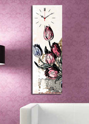 Relógio de Parede Decorativo em Canvas Suede 100% 30x90 cm Multicolor com Moldura de Madeira – 3090CS-32