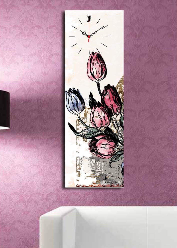 Relógio de Parede Decorativo em Canvas Suede 100% 30x90 cm Multicolor com Moldura de Madeira – 3090CS-32