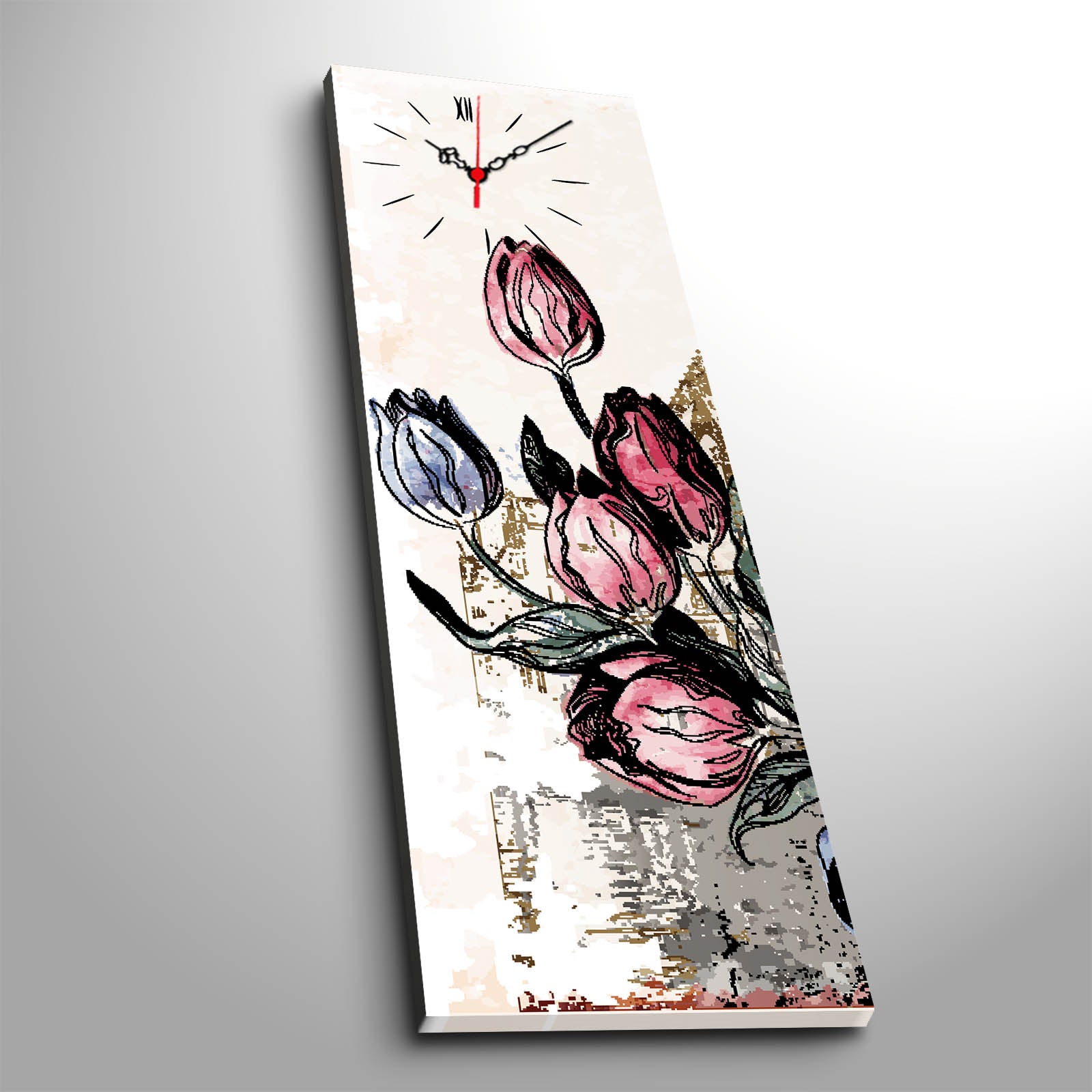 Relógio de Parede Decorativo em Canvas Suede 100% 30x90 cm Multicolor com Moldura de Madeira – 3090CS-32