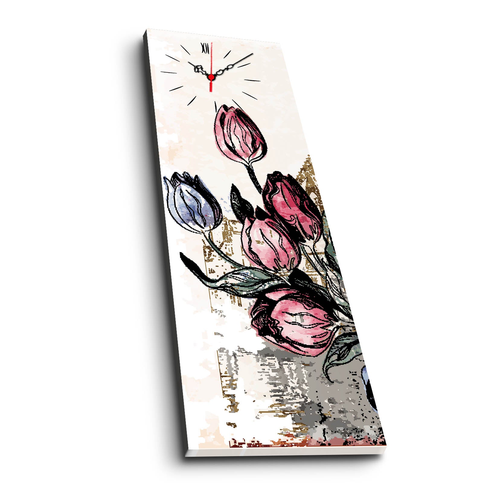 Relógio de Parede Decorativo em Canvas Suede 100% 30x90 cm Multicolor com Moldura de Madeira – 3090CS-32