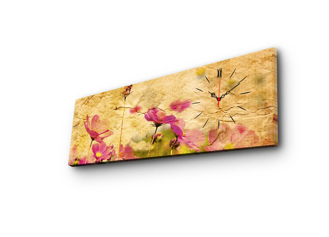 Relógio de Parede em Tela Suede Multicolor 30x90 cm | Moldura de Madeira (3 cm) – 3090CS-34