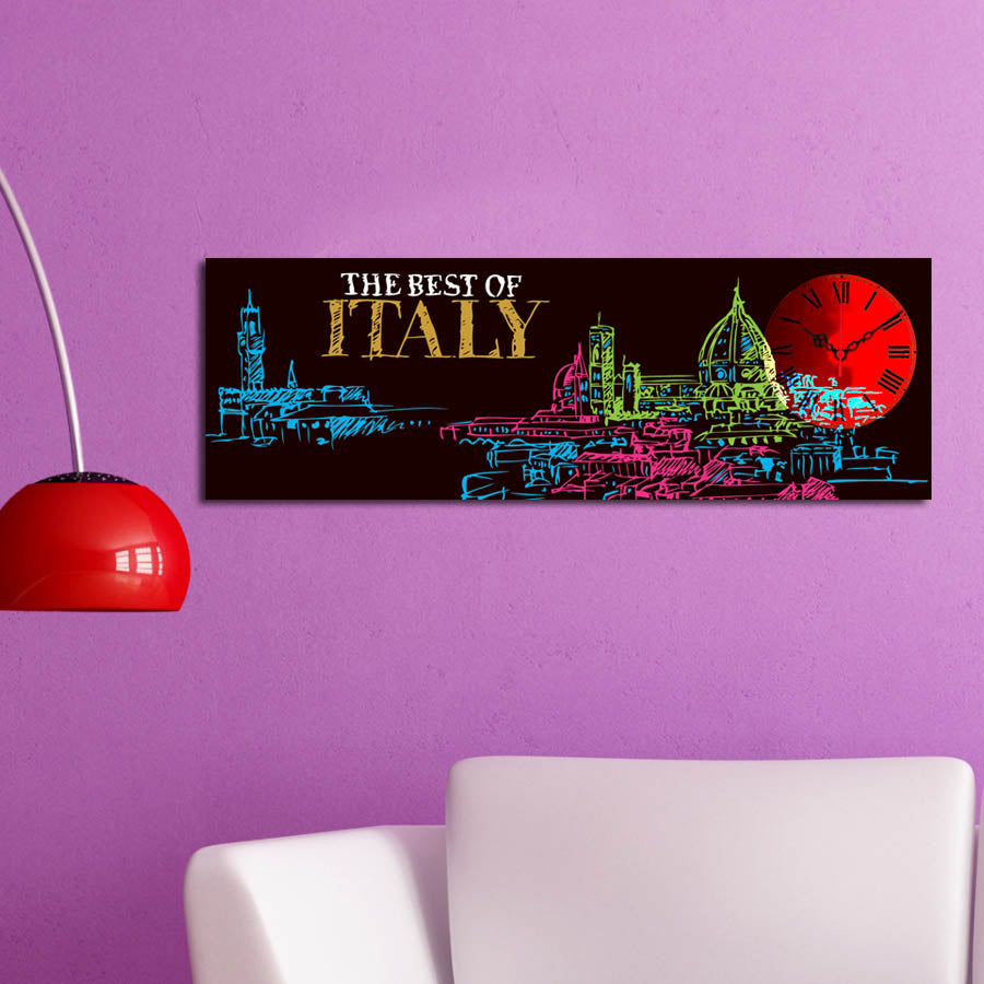 Relógio de Parede em Tela Decorativa Multicolor 30x90 cm – Suede 100% com Moldura de Madeira 3 cm (3090CS-36)