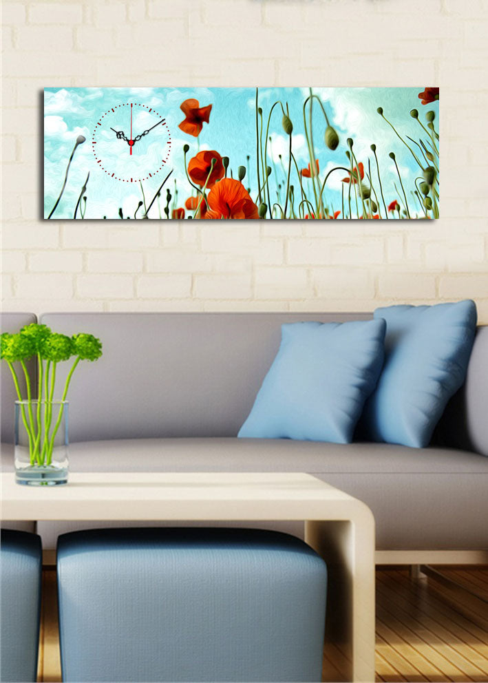 Relógio de Parede Decorativo em Tela (30x90 cm), Multicolor — Canvas Suede 100% com Moldura de Madeira 3 cm