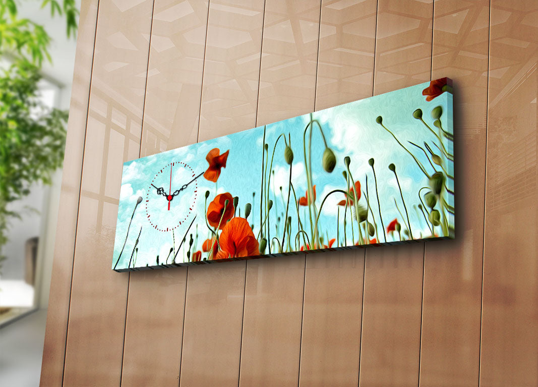 Relógio de Parede Decorativo em Tela (30x90 cm), Multicolor — Canvas Suede 100% com Moldura de Madeira 3 cm