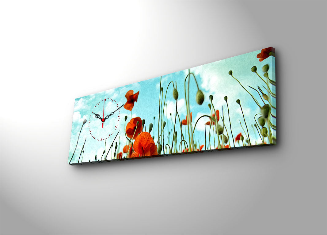 Relógio de Parede Decorativo em Tela (30x90 cm), Multicolor — Canvas Suede 100% com Moldura de Madeira 3 cm