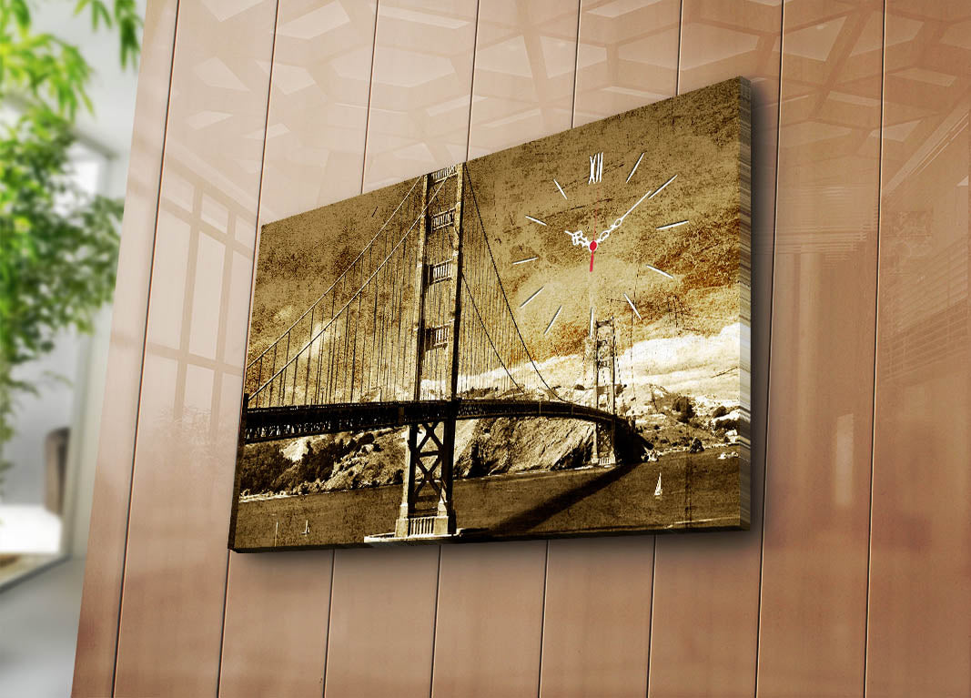 Relógio de Parede em Tela Decorativa Multicolor 45x70 cm, Tela Suede 100% e Moldura de Madeira 3 cm – 5070CS-66