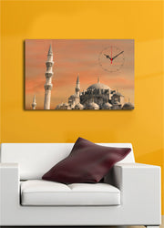 Relógio de Parede em Tela Decorativa Multicolor 45x70 cm — Tela de Camurça 100% e Moldura de Madeira 3 cm (4570CSMOR-4)
