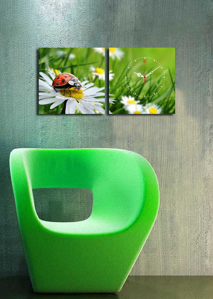 Relógio de Parede Decorativo em Tela Suede – Multicolor, Conjunto 2 Peças (28x28 cm cada), Moldura de Madeira | 2P2828CS-2