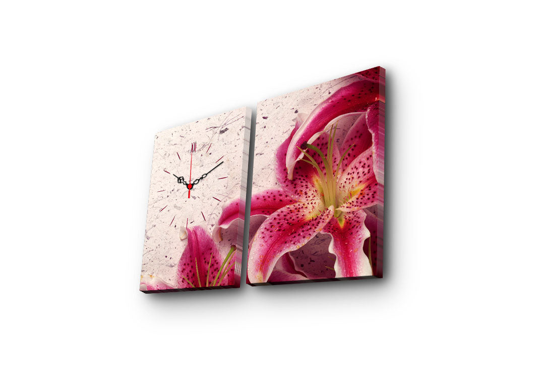 Relógio de Parede Decorativo em Tela Suede (2 Peças) Multicolor — 30x40 cm cada, Tamanho Total 64x40 cm, Moldura de Madeira 3 cm
