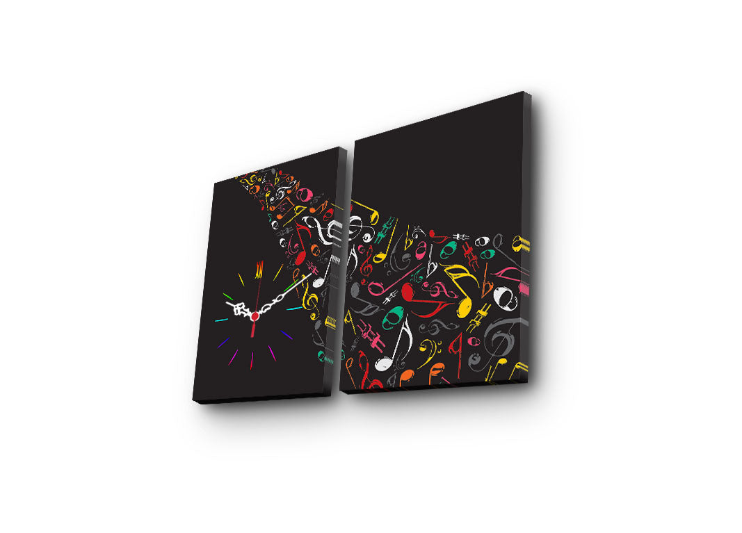 Relógio de Parede em Tela Decorativa (2 Peças) 2P3040CS-121, Multicolor – Suede 100%, Moldura de Madeira 3 cm, 30x40 cm cada (Total 64x40 cm)
