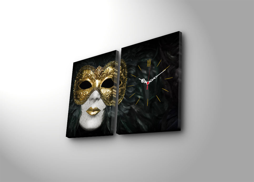 Relógio de Parede em Tela Suede Decorativa (2 Peças) — Multicolor, 30x40 cm cada, Total 64x40 cm, Moldura de Madeira