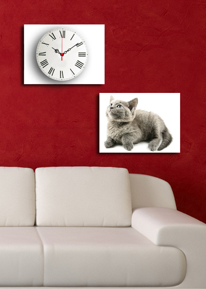 Relógio de Parede em Tela Decorativa (2 Peças) Multicolor 30x40 cm – Suede 100% com Moldura de Madeira (Total 64x40) | 2P3040CS-130
