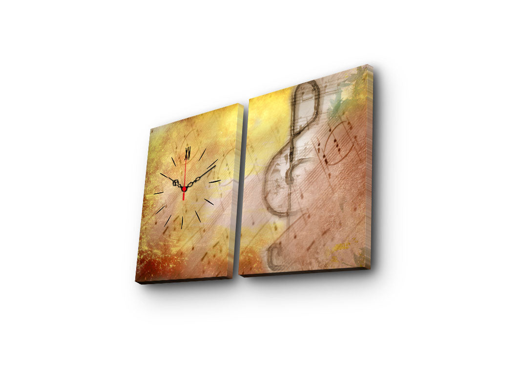 Relógio de Parede em Tela Suede Multicolor – Conjunto de 2 Peças, Moldura de Madeira, 30x40 cm (cada), Total 64x40 cm
