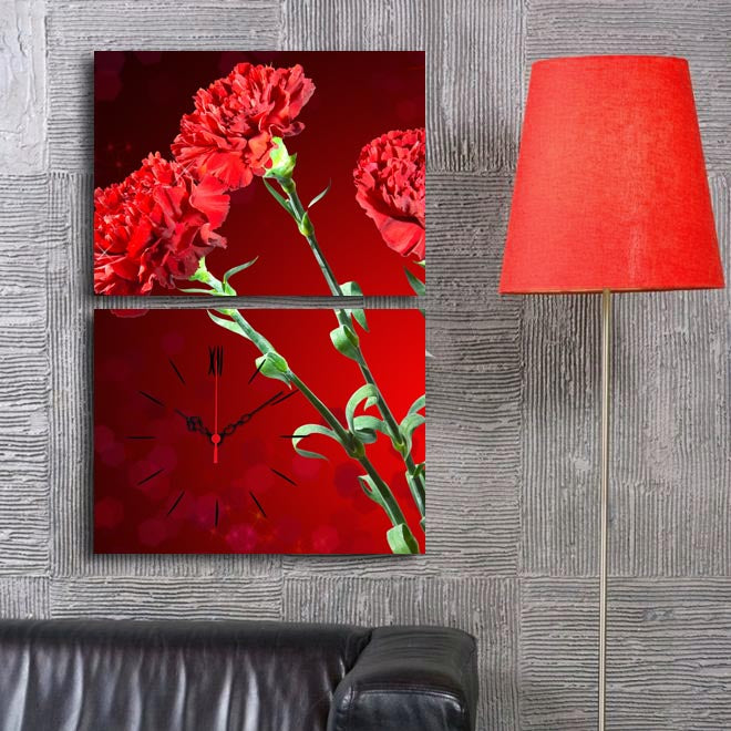 Relógio de Parede em Tela Decorativa Multicolor (2 Peças) – Tela 100% Suede, 30x40 cm cada, Total 64x40 cm, Moldura de Madeira 3 cm