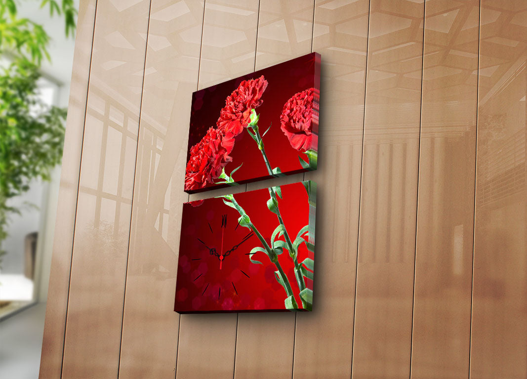 Relógio de Parede em Tela Decorativa Multicolor (2 Peças) – Tela 100% Suede, 30x40 cm cada, Total 64x40 cm, Moldura de Madeira 3 cm